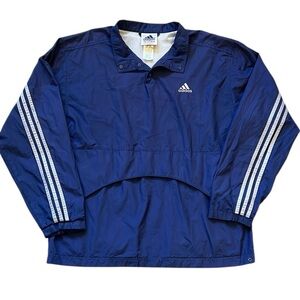 VTG 90’s Adidas Track Jacket Pullover Windbreaker Blue 3-Stripe Lined Medium